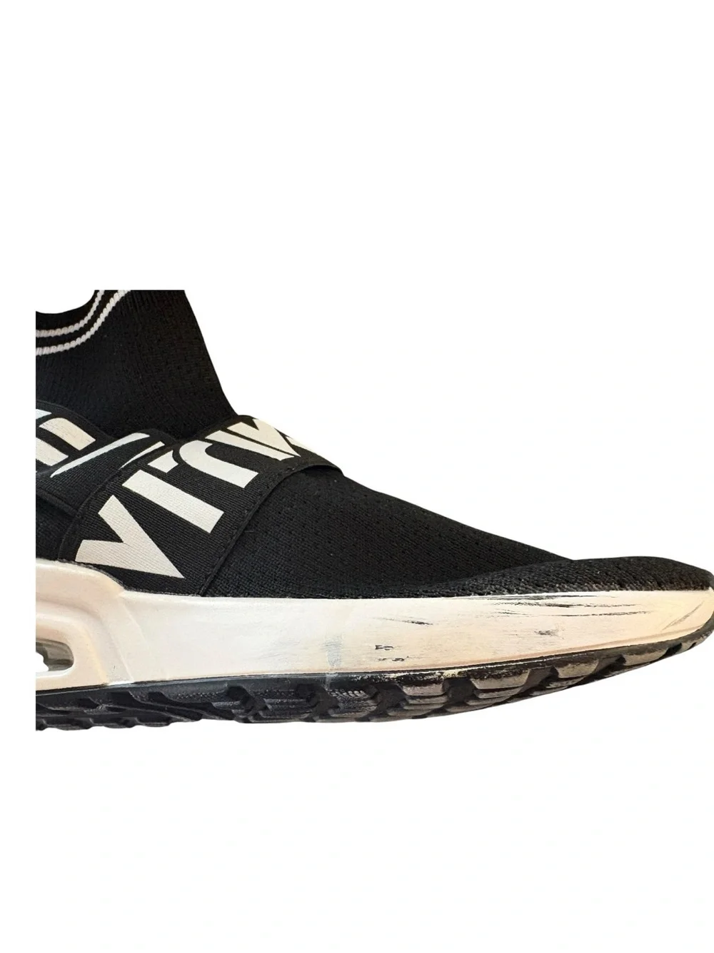 Black Knit High-Top Slip-On Sneakers with Contrast Strap